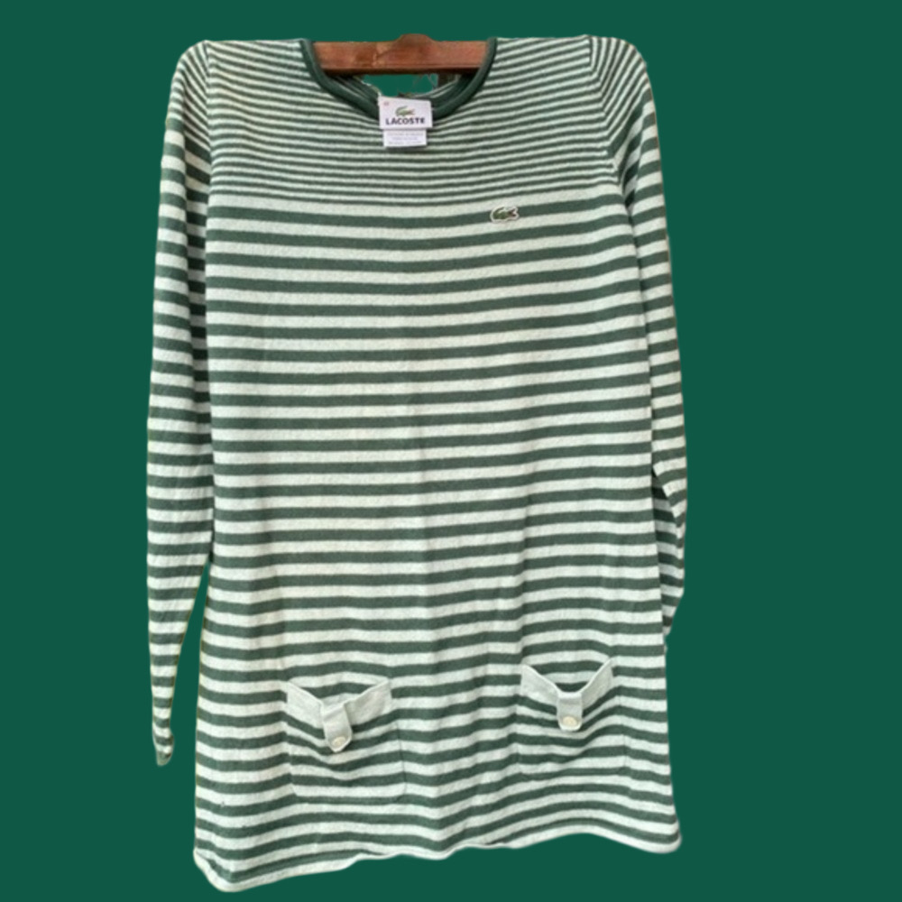 Lacoste Devanlay Woolmark Striped green and mint Fitted Sweater.